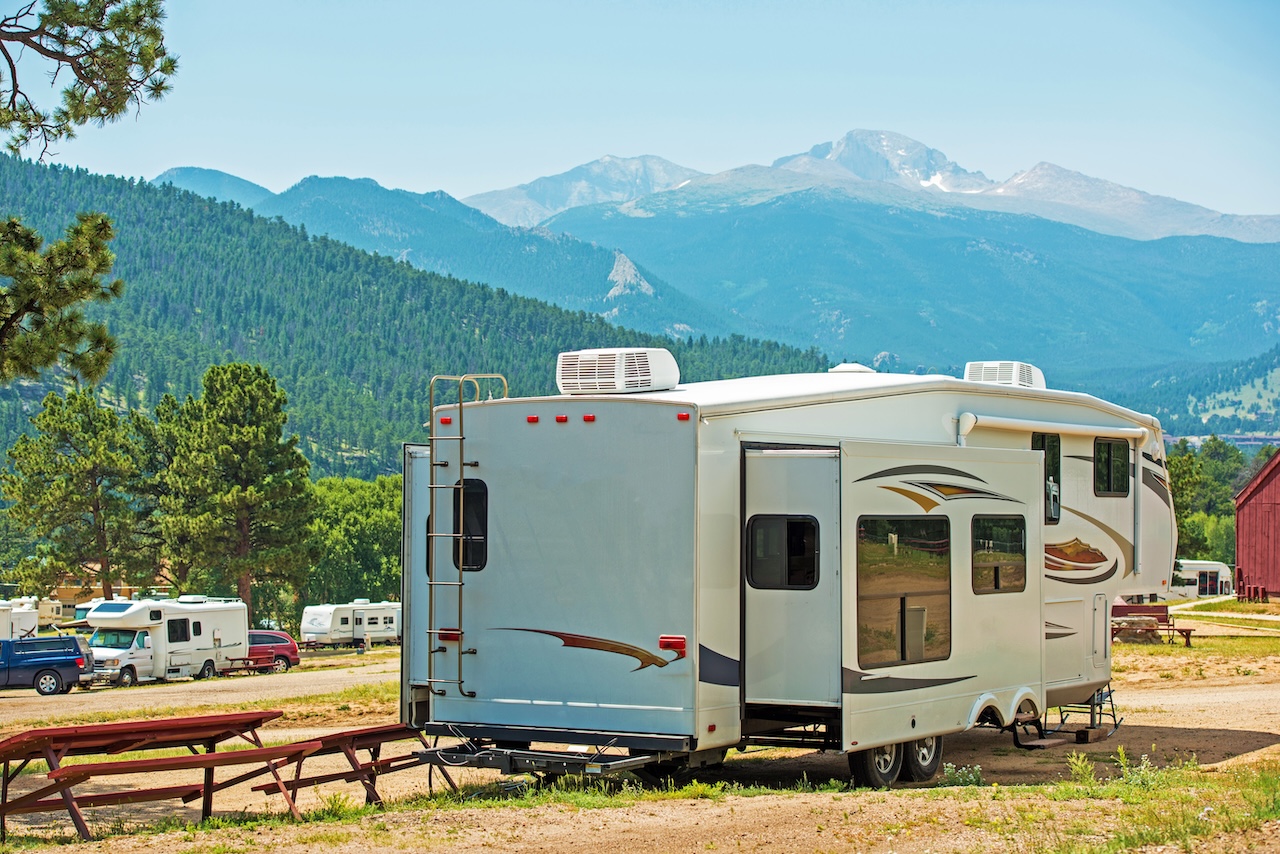 RV Storage rv parked with slide pulled out